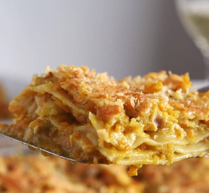 chicken and pumpkin lasagna lifted from the baking dish