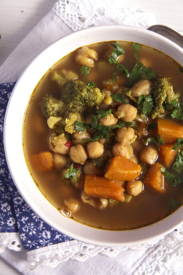 Broccoli Chickpea Soup with Sweet Potatoes