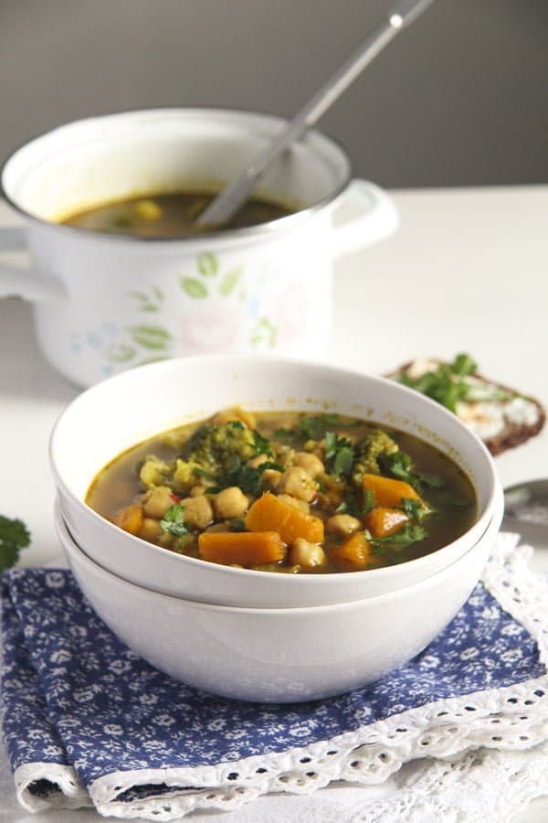 Broccoli Chickpea Soup with Sweet Potatoes