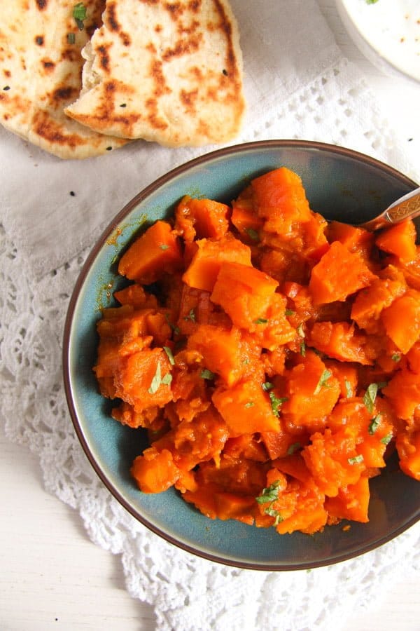 Spicy Afghan Braised Pumpkin with Garlic Herb Yogurt