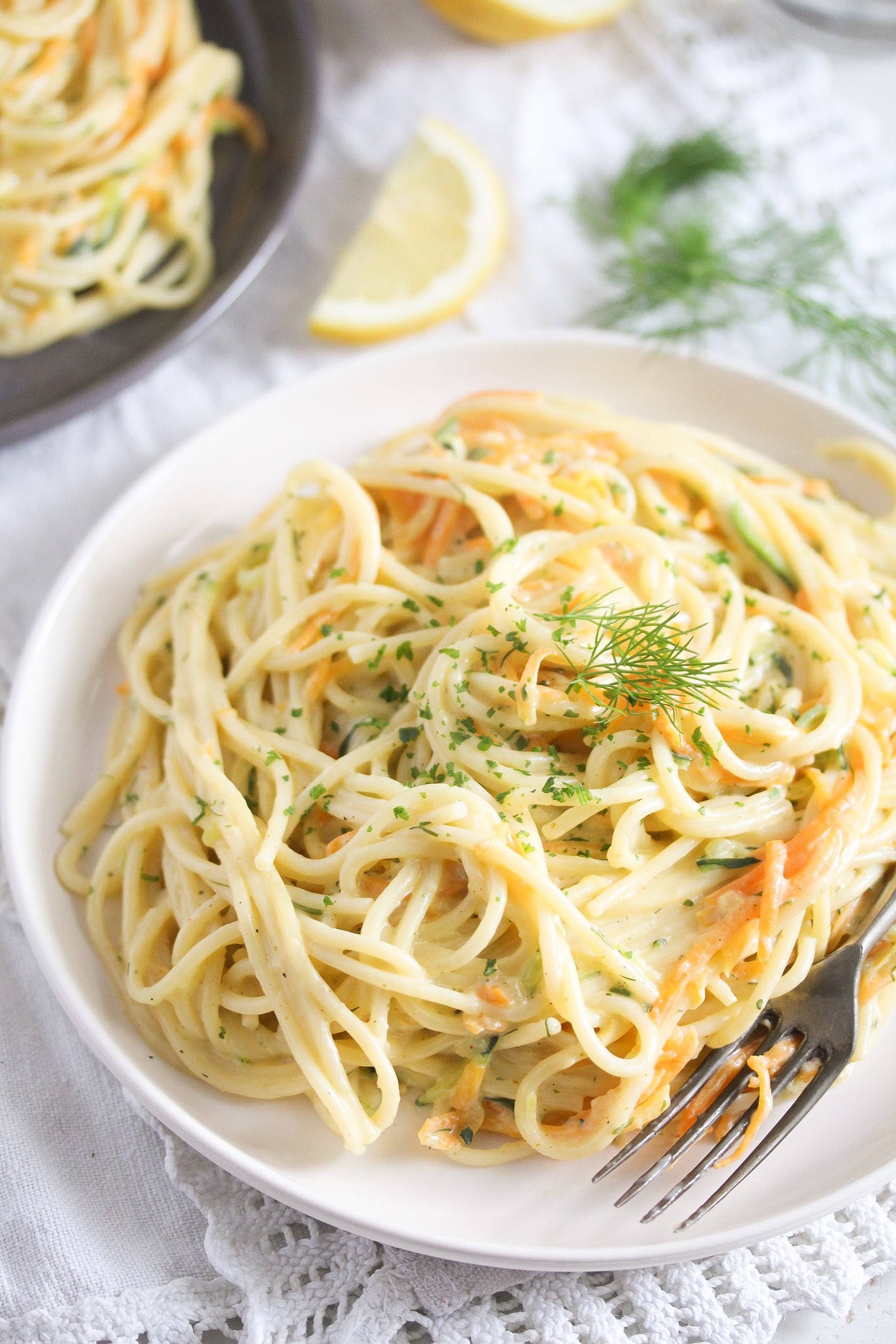 vegetarian spaghetti dish with cream cheese