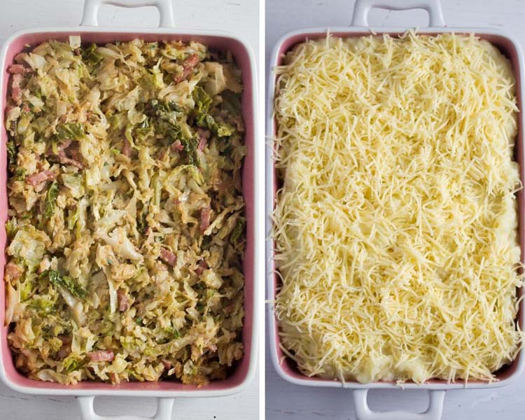 uncooked cabbage and mashed potato bake