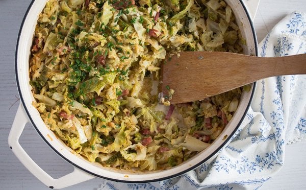 sauteed savoy cabbage and bacon ready to be served