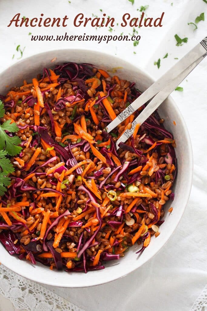 bowl of hearty salad with red cabbage