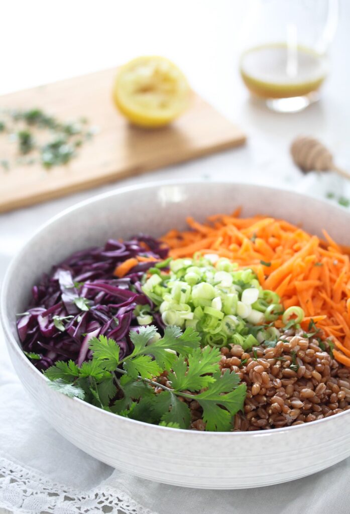 vegetable grain salad with honey dressing