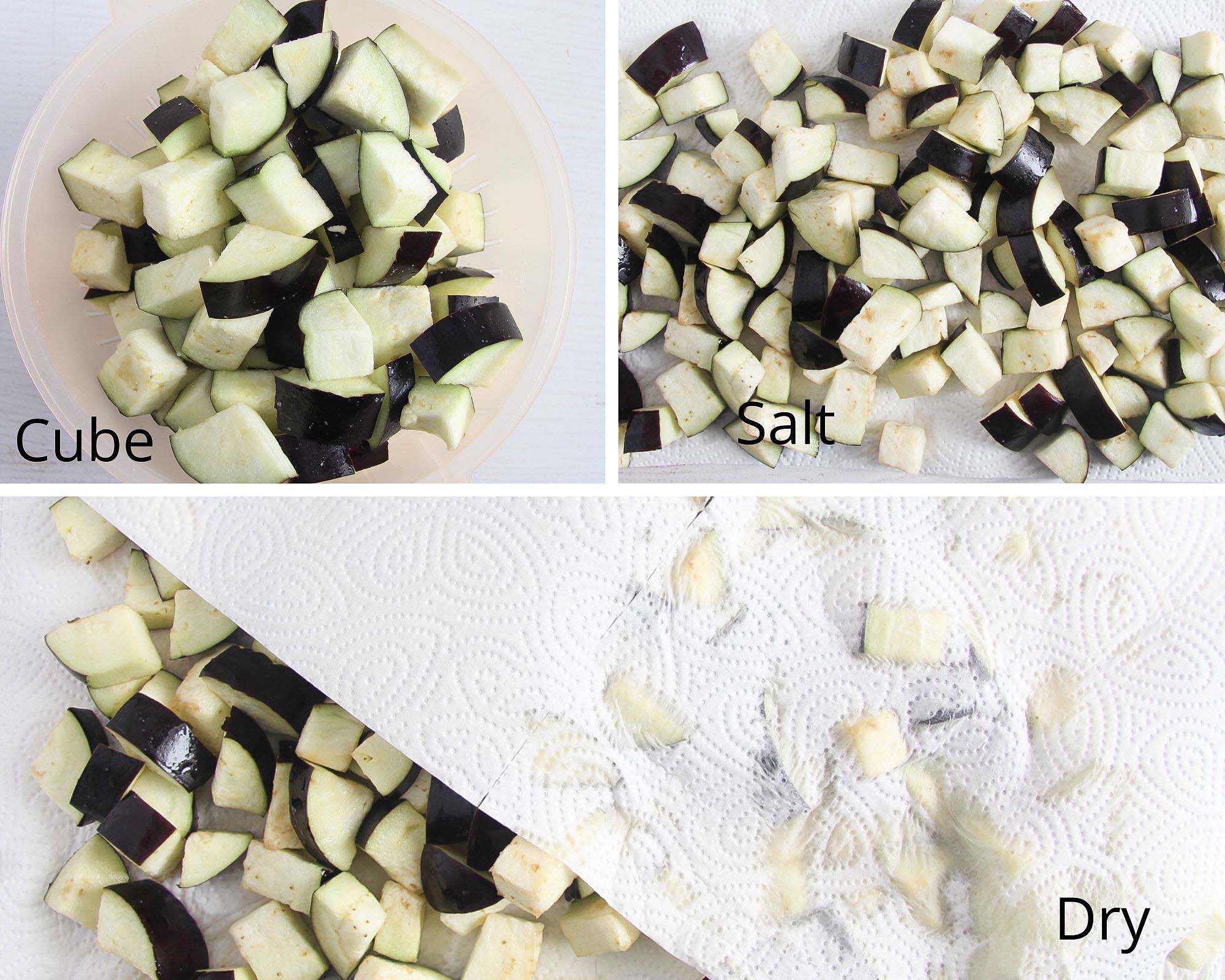 salting eggplants cubes before cooking