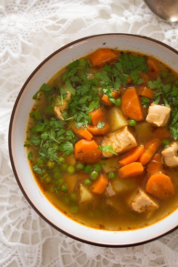 homemade chicken soup with potatoes