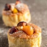 pin image with the title plum clafoutis.