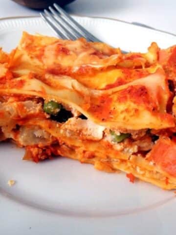 slice of vegetable lasagne with ricotta.