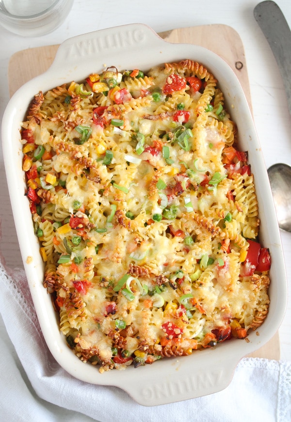 pasta bake with vegetables and ham