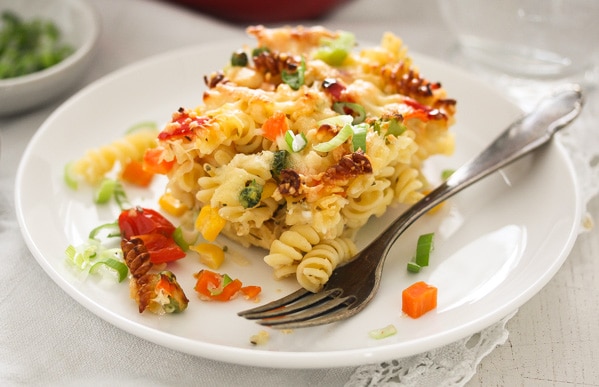 pasta bake with vegetables on a plate