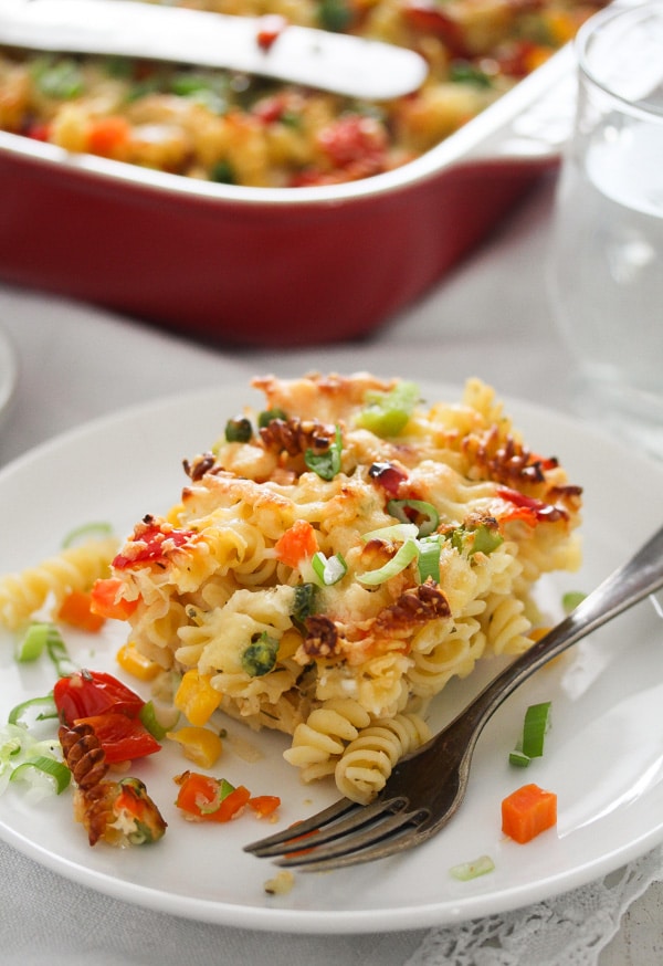 pasta bake with vegetables on a plate