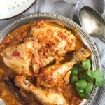 pinterest image with title balti chicken.