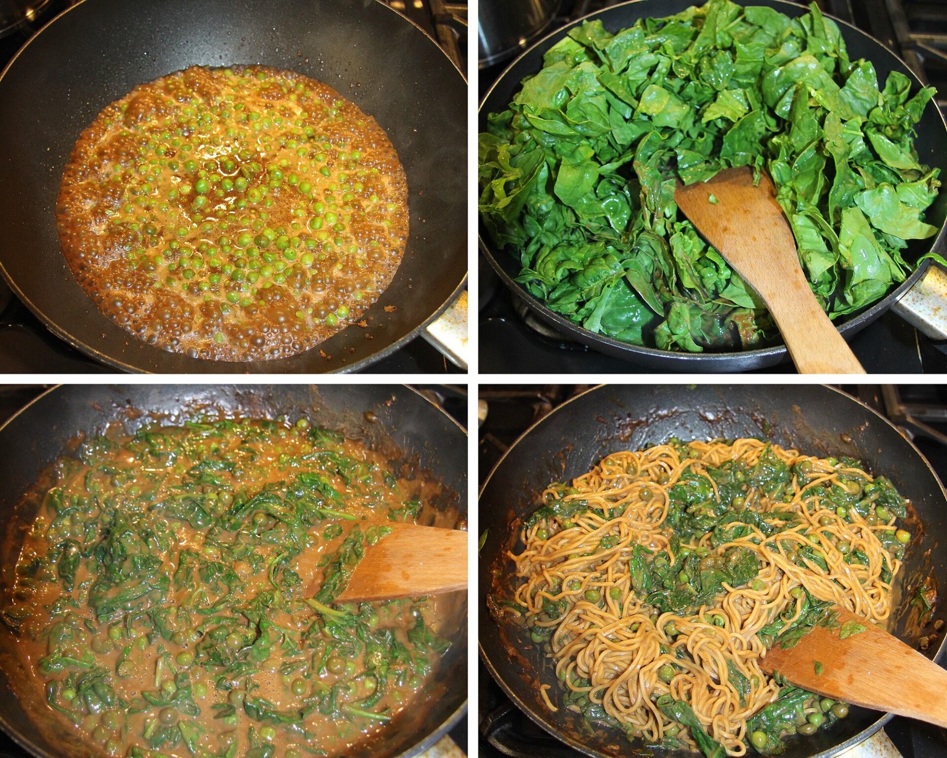 Soy sauce peanut butter noodles with spinach 