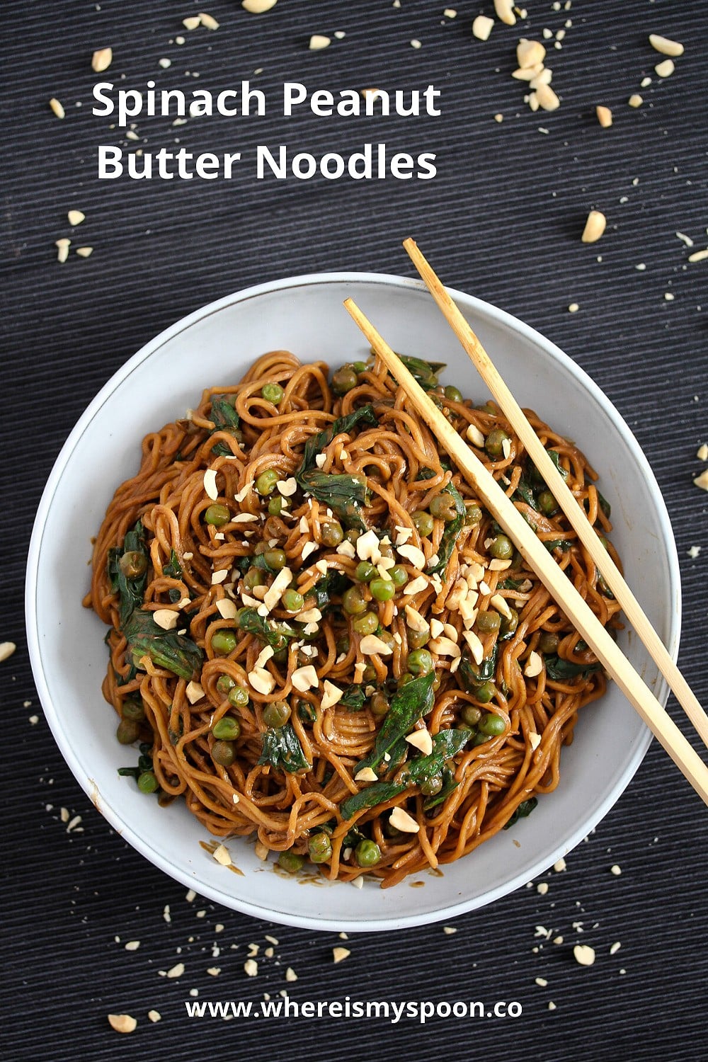 Soy sauce peanut butter noodles with spinach 