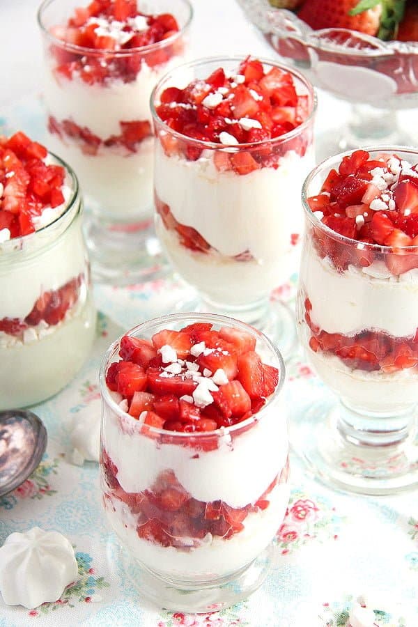 strawberries and cream dessert in a glass