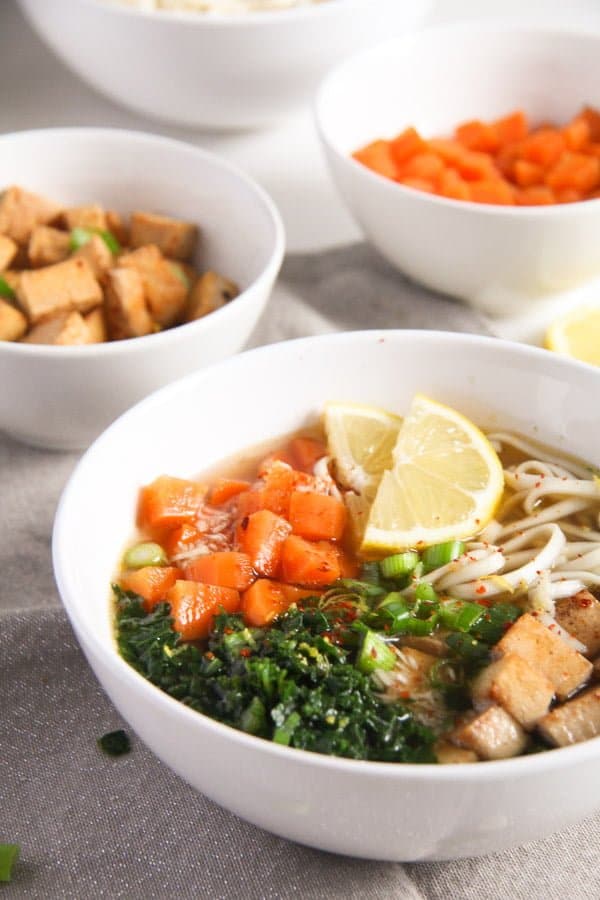 Vegan Soba Noodle Soup with Tofu, Miso and Kale