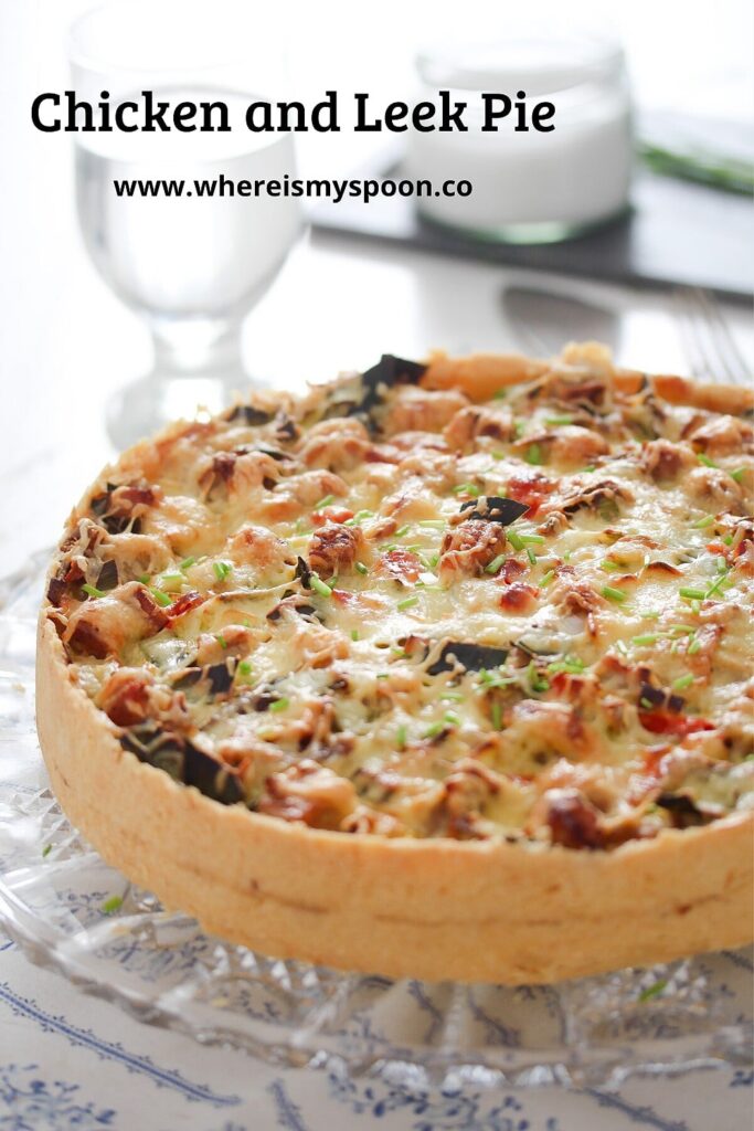 serving leek pie with leftover chicken and peppers