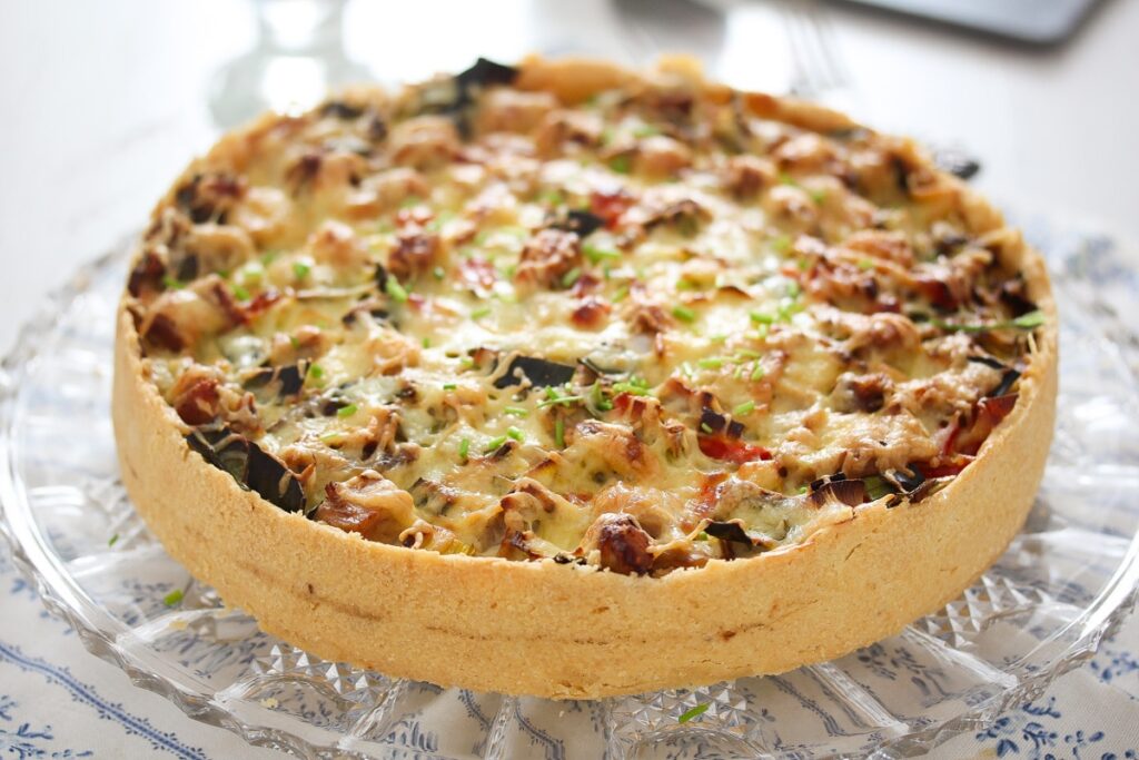 chicken and leek pie on a platter