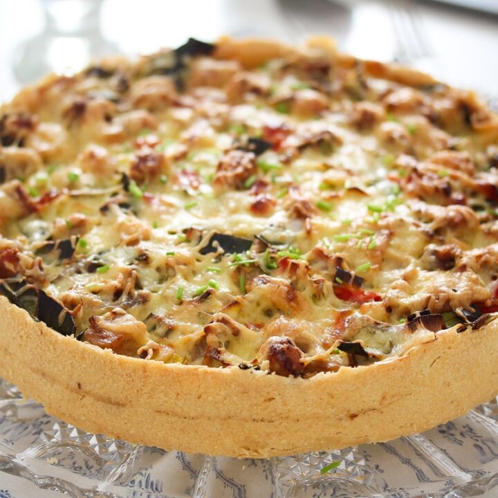 chicken and leek pie on a platter
