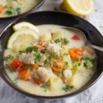 fish vegetable soup with pollock in a bowl