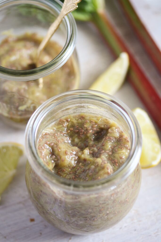 jars with chia jam and lemon slices