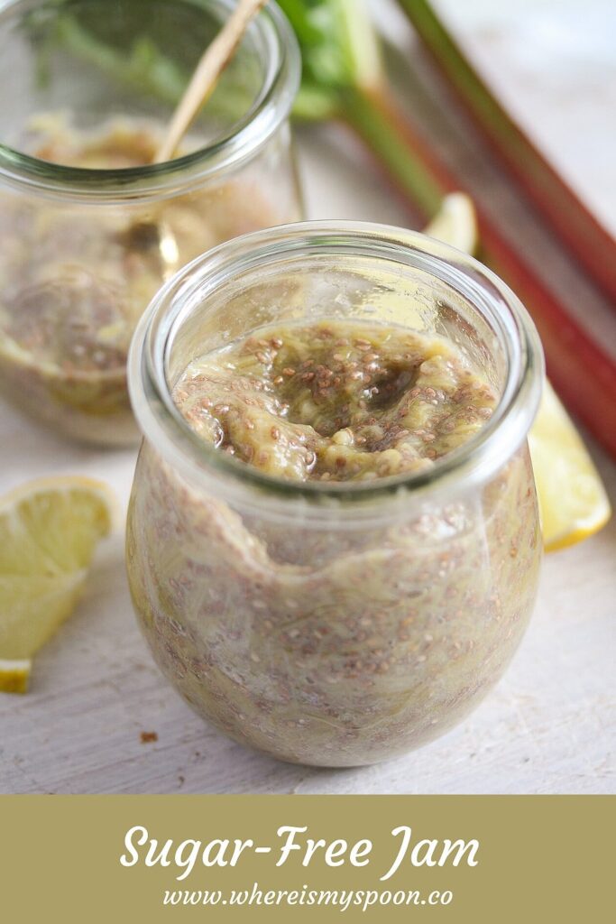 no sugar jam with rhubarb in a small jar