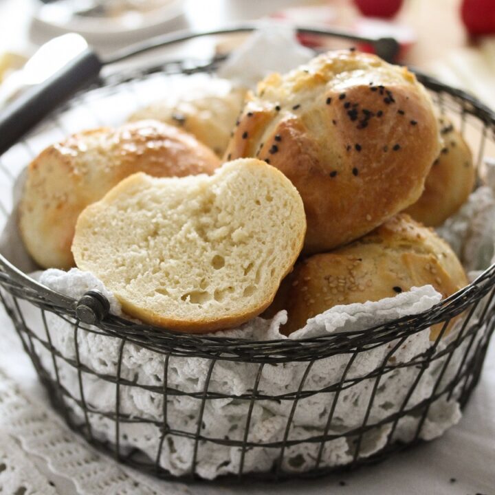 basket full of freshly baked breakfast rolls
