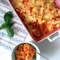 vegetarian tortellini casserole ready to be served