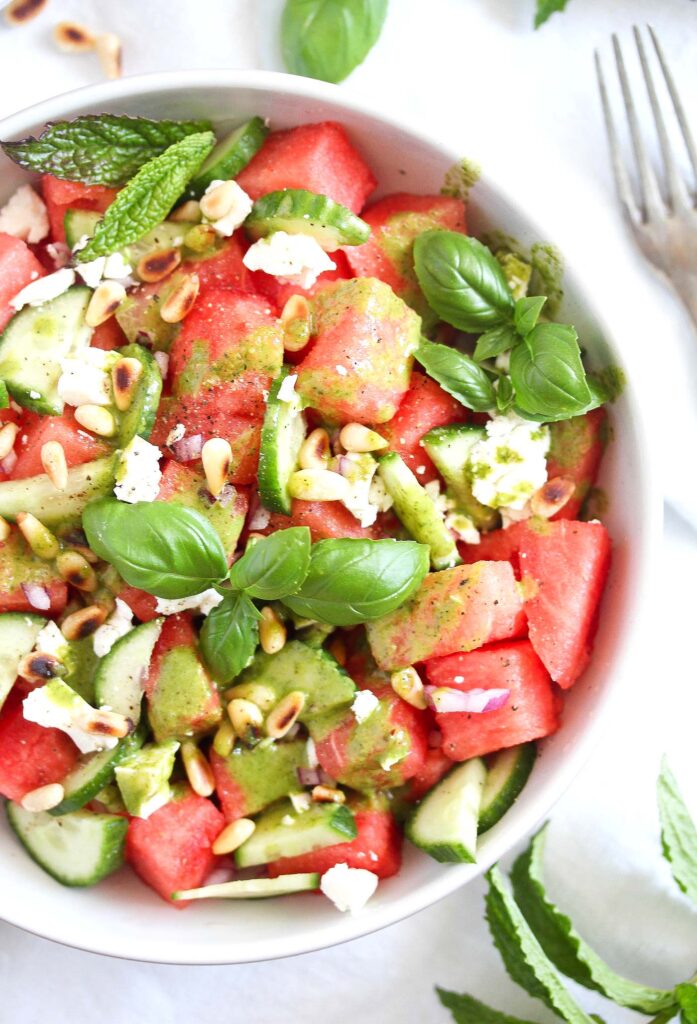 watermelon feta salad with herbs