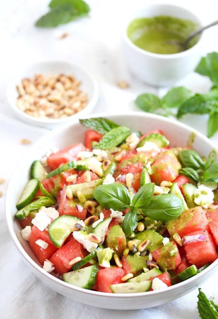watermelon mint salad with feta and balsamic