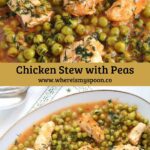 peas and chicken pieces in tomato sauce with dill