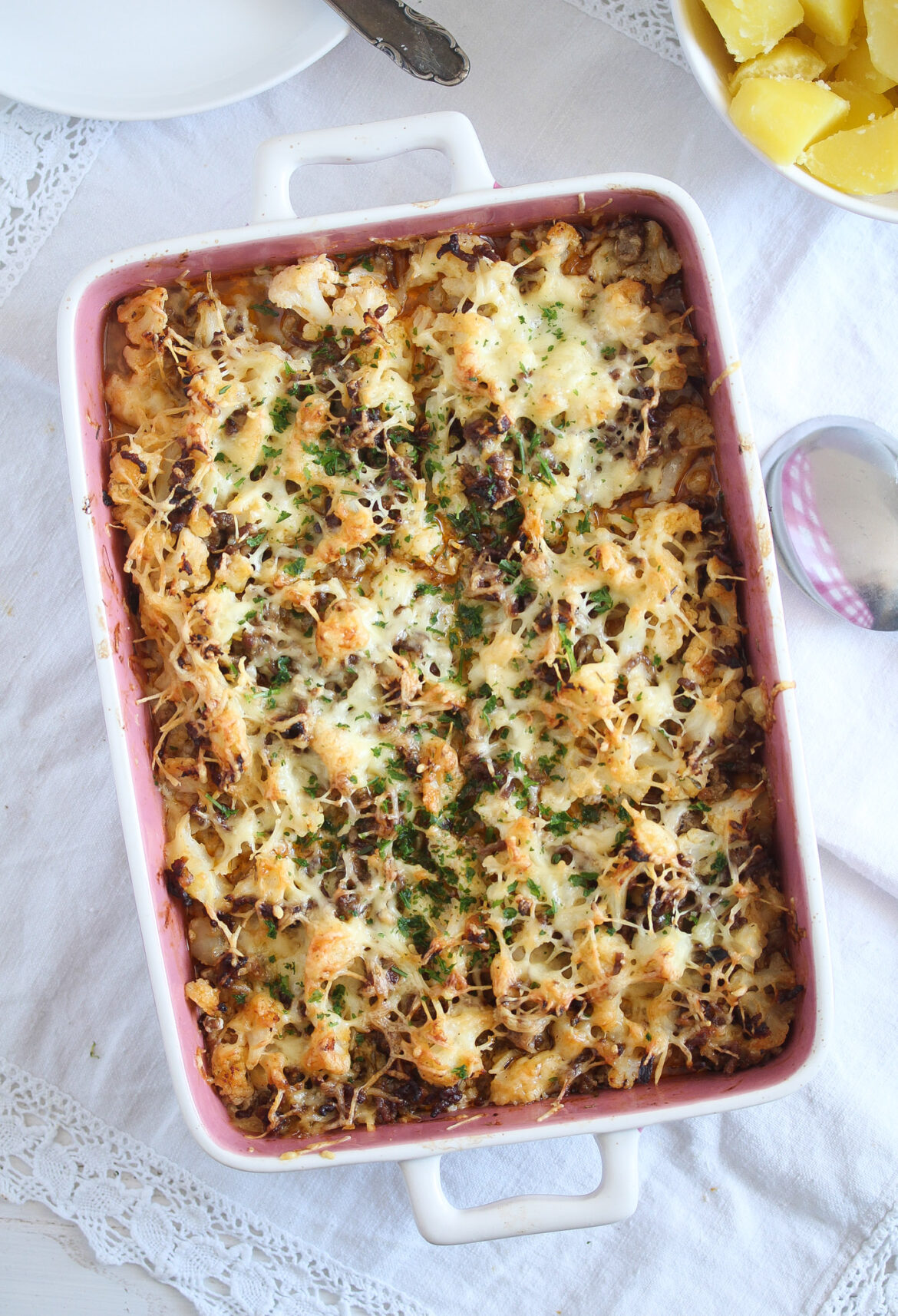 Hamburger Cauliflower Casserole (with Cheese)