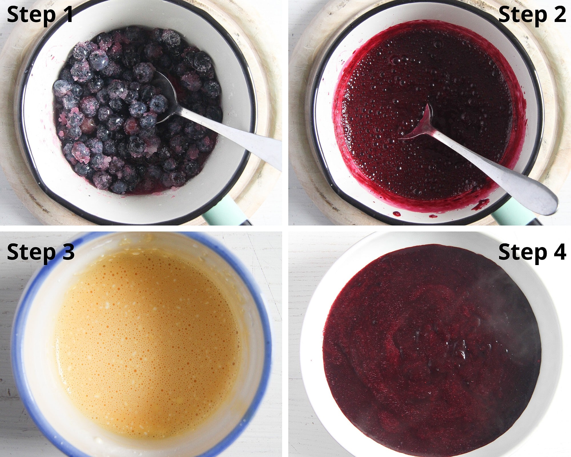 step by step making blueberry curd in a small pan