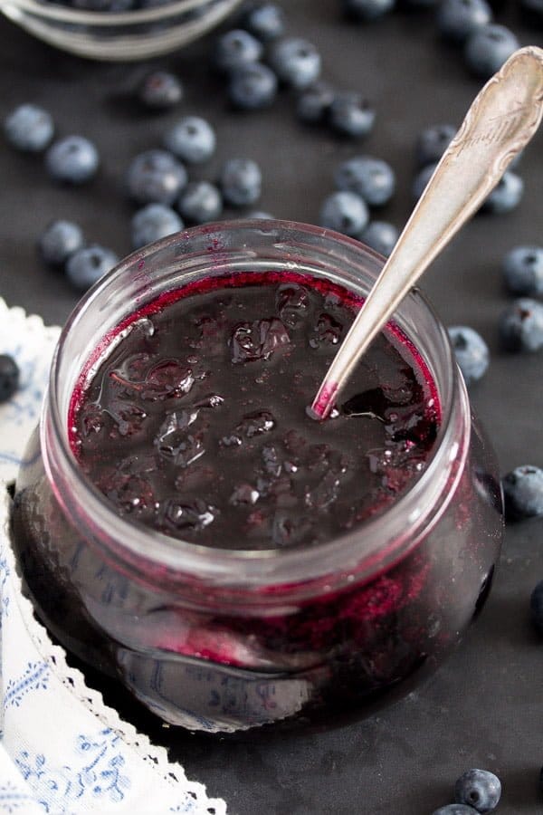 homemade blueberry sauce in a jar