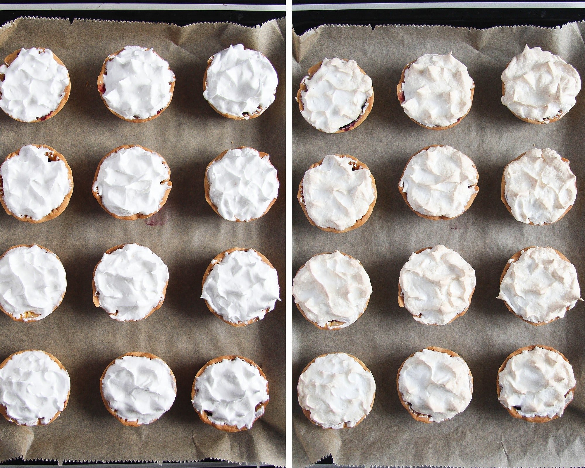 mini tarts topped with meringue before and after baking