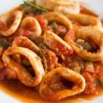 stewed calamari and tomatoes on a plate