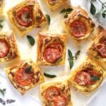puff pastry party nibbles with mint leaves on the table