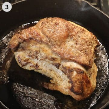 roasted turkey breast in a cast iron skillet.