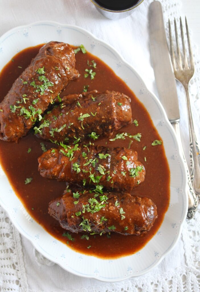 german main dish with meat and sauce on a serving platter