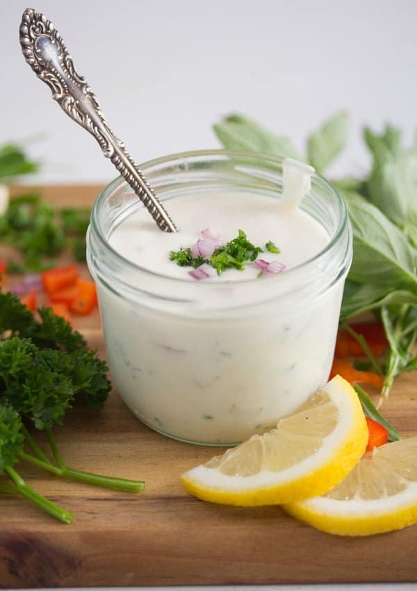 jar of yogurt dressing for salad