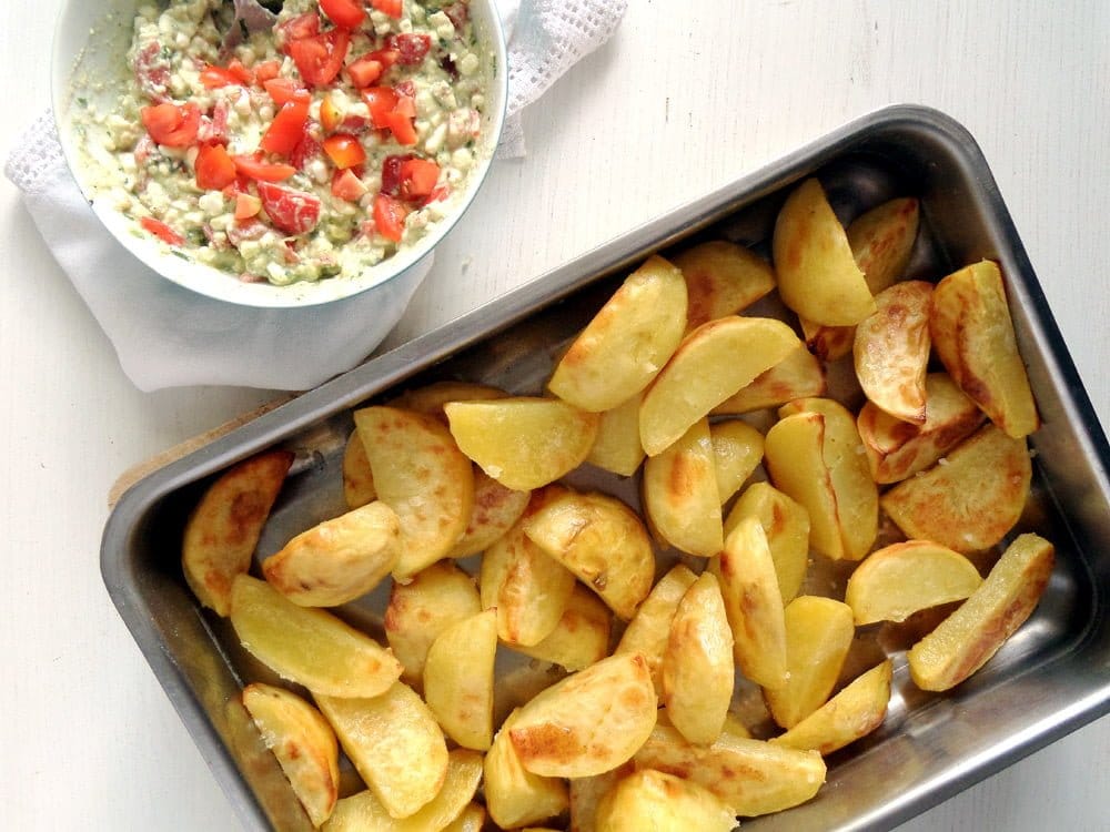 Golden Roasted Potatoes with Avocado Dip