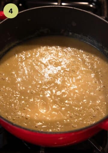 blended sunchoke soup in a pot.