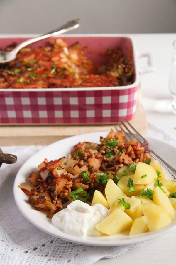 Stuffed Cabbage Casserole with Bacon and Ground Pork 