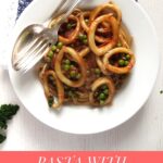 mediterranean pasta dish with seafood and tomato sauce
