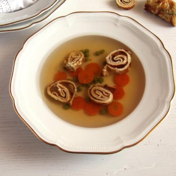 Roasted Vegetable Broth and Hazelnut Dumplings