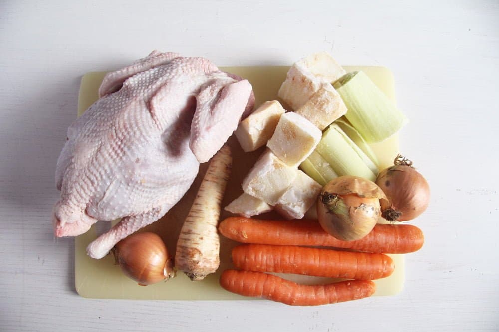 Chicken Stock and Semolina Dumplings