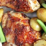 glazed chutney chicken legs with potatoes