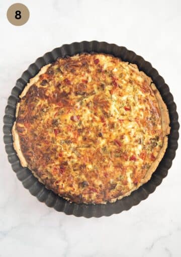 baked quiche in the baking dish.