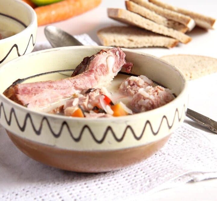 romanian meatball soup in a traditional bowl